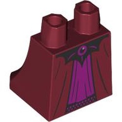 LEGO part 36036pr0088 Hips and Legs Under Dress/Robe with Black Bat Belt, Magenta Underdress print in Dark Red