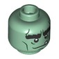 Minifig Head Frankenstein's Monster, Thick Black Eyebrows, Dark Green Lines, Loose Tooth