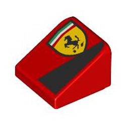 LEGO part 54200pr0019 Slope 30° 1 x 1 x 2/3 (Cheese Slope) with Ferrari Logo, Black Triangle print in Bright Red/ Red