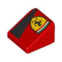 LEGO part 54200pr0020 Slope 30° 1 x 1 x 2/3 (Cheese Slope) with Ferrari Logo, Black Triangle print in Bright Red/ Red