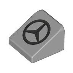 LEGO part 54200pr0022 Slope 30° 1 x 1 x 2/3 (Cheese Slope) with Dark Bluish grey Mercedes Logo print in Medium Stone Grey/ Light Bluish Gray