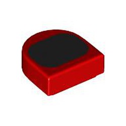 LEGO part 24246pr0052 Tile Round 1 x 1 Half Circle with Black Rounded Triangle print in Bright Red/ Red