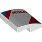 Slope Curved 2 x 2 x 2/3 with Red 'HUGO', Blue/Red/Black Stripes print