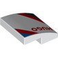 Slope Curved 2 x 2 x 2/3 with Red 'HUGO', Blue/Red/Black Stripes print