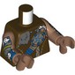 Torso, Hide Tunic, Dark Bluish Grey Fur, Dark Tan/Blue Straps with Blue Decorations, Arm Print, Medium Brown Arms and Hands
