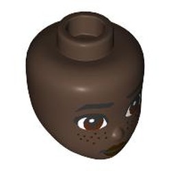 LEGO part 92198pr0076 Minidoll Head with print in Umber Brown