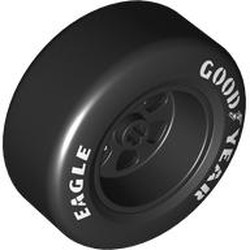 LEGO part 105645pat0001pr0001 Wheel Rim 50 with Black Slick Tyre with 'EAGLE', 'GOOD YEAR' print in Black