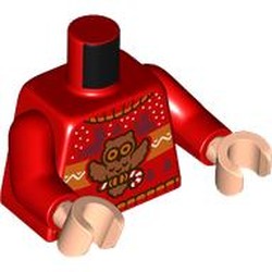 LEGO part 973c22h02pr0006 Torso, Red Arms, Light Nougat Hands with print in Bright Red/ Red