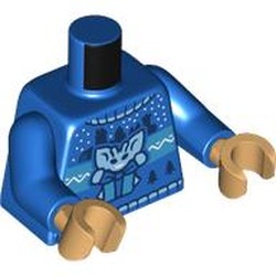 LEGO part 973c28h70pr0001 Torso, Blue Arms, Warm Tan Hands with print in Bright Blue/ Blue