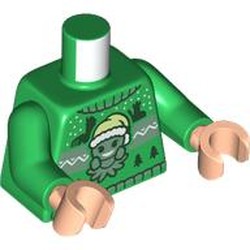 LEGO part 973c31h02pr0004 Torso, Green Arms, Light Nougat Hands with print in Dark Green/ Green