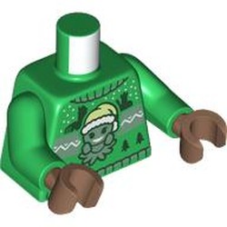 LEGO part 973c31h69pr0001 Torso, Green Arms, Medium Brown Hands with print in Dark Green/ Green
