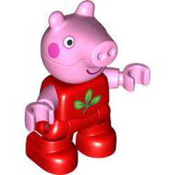 LEGO part 105001pr0006 Duplo Figure Child, Pig with Dark Pink Cheeks, Big Smile, Leave print in Bright Red/ Red