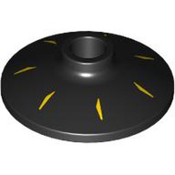 LEGO part 4740pr0031 Dish 2 x 2 Inverted [Radar] with Yellow Stripes/Spokes print in Black