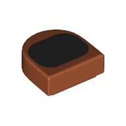 LEGO part 24246pr0052 Tile Round 1 x 1 Half Circle with Black Rounded Triangle print in Dark Orange