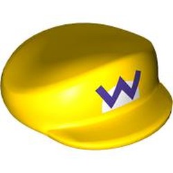 LEGO part 67017pr0003 Nintendo Figure, Hat, Large with Dark Purple Wario Logo print in Bright Yellow/ Yellow