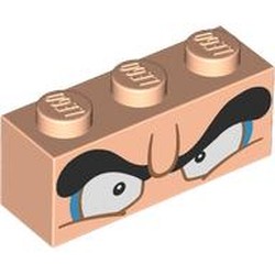 LEGO part 3622pr0083 Brick 1 x 3 with Eyes, Dark Azure, Eyeshadow, Black Eyebrows print in Light Nougat