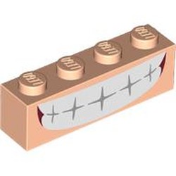 LEGO part 3010pr0103 Brick 1 x 4 with Mouth, White Teeth Grin print in Light Nougat