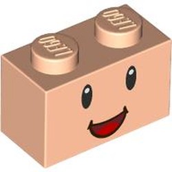 LEGO part 3004pr0122 Brick 1 x 2 with Face, Smiling, Red/Dark Red Mouth print in Light Nougat