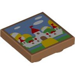 LEGO part 11203pr0026 Tile Special 2 x 2 Inverted with Bowser Castle print in Medium Nougat