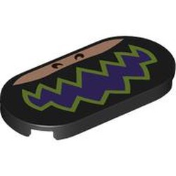 LEGO part 66857pr0052 Tile Round 2 x 4 with Dark Purple Mouth, Lime Sharp Teeth/Lips, Ligght Nougat Face print in Black