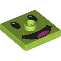 LEGO part 87580pr0003 Plate Special 2 x 2 with Groove and Center Stud (Jumper) with Prince Florian Face print in Bright Yellowish Green/ Lime