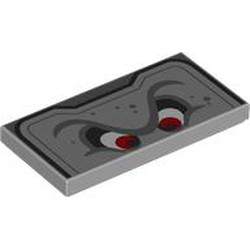 LEGO part 87079pr9847 Tile 2 x 4 with Thwomp Face, Top Half, Red Eyes print in Medium Stone Grey/ Light Bluish Gray