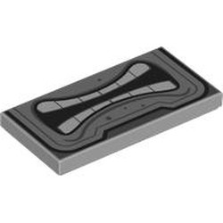 LEGO part 87079pr9848 Tile 2 x 4 with Thwomp Face, Bottom Half, Teeth, Angry Grin print in Medium Stone Grey/ Light Bluish Gray