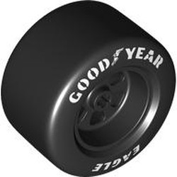 LEGO part 110638pat0001pr0001 Wheel Rim 50 x 30 Wide with Black Slick Tyre with 'EAGLE', 'GOOD YEAR' print in Black