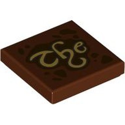 LEGO part 3068bpr9314 Tile 2 x 2 with Tan 'The' print in Reddish Brown