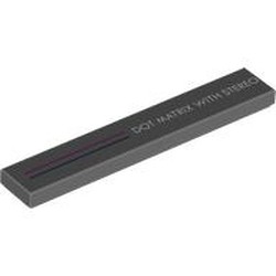 LEGO part 6636pr0050 Tile 1 x 6 with White 'DOT MATRIX WITH STEREO', Dark Pink/Dark Blue Lines print in Dark Stone Grey / Dark Bluish Gray