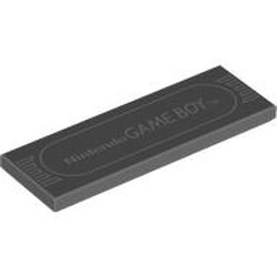LEGO part 69729pr0057 Tile 2 x 6 with White 'Nintendo GAME BOY TM' print in Dark Stone Grey / Dark Bluish Gray