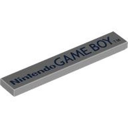 LEGO part 6636pr0049 Tile 1 x 6 with Dark Blue 'Nintendo GAME BOY TM' print in Medium Stone Grey/ Light Bluish Gray