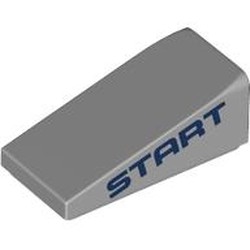 LEGO part 5404pr0001 Slope 18° 2 x 1 x 2/3 with Dark Blue 'START' print in Medium Stone Grey/ Light Bluish Gray