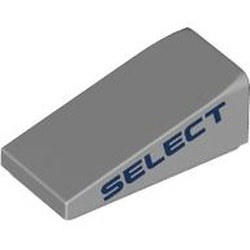 LEGO part 5404pr0002 Slope 18° 2 x 1 x 2/3 with Dark Blue 'SELECT' print in Medium Stone Grey/ Light Bluish Gray