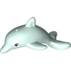 LEGO part 13392pr0007 Animal, Dolphin, Jumping with Bottom Axle Holder with Brown Eyes print in Aqua/ Light Aqua