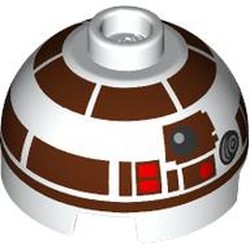 LEGO part 3262pr0006 Brick Round 2 x 2 Dome Top with Dark Brown Astromech Droid print (R7-D4) in White