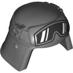 LEGO part 36043pr0004 Helmet Imperial Pilot, Raised Forehead, Black Goggles Print (AT-ST Pilot) in Dark Stone Grey / Dark Bluish Gray