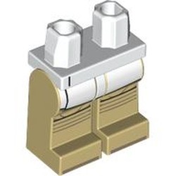 LEGO part 970c26pr0010 Hips and Tan Legs with White Robe Ends, Black Knee Pads print in White