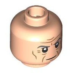 LEGO part 28621pr9555 Minifig Head Grand Moff Tarkin, Dark Bluish Grey Eyebrows, Nougat Wrinkles, Frown / Open Mouth Sneer in Light Nougat