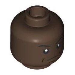 LEGO part 28621pr9546 Minifig Head Black Eybebrows, Frown in Umber Brown