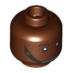 LEGO part 28621pr9547 Minifig Head Black Eyebrows, Chin Strap, Neutral / Worried in Reddish Brown