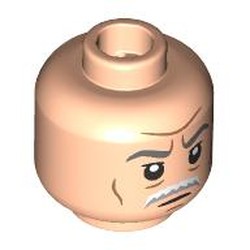 LEGO part 28621pr9548 Minifig Head Colonel Yularen, Dark Bluish Grey Eyebrows, White Moustache, Nougat Lines, Neutral / Surprised in Light Nougat