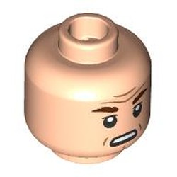 LEGO part 28621pr9551 Minifig Head General Tagge, Reddish Brown Eyebrows, Nougat Lines, Condescending Stare / Open Mouth Sneer in Light Nougat