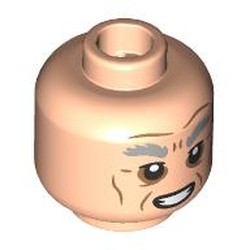 LEGO part 28621pr9554 Minifig Head Sim Aloo, Light Nougat Eyebrows, Nougat Wrinkles, Grumpy / Open Mouth Smile in Light Nougat