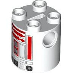 LEGO part 30361cpr0025 Brick Round 2 x 2 x 2 Robot Body with Red Astromech, R3-T6 print in White