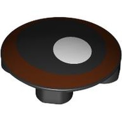LEGO part 2654pr0031 Plate Round 2 x 2 with Rounded Bottom [Boat Stud] with Eye, White Pupil, Reddish Brown Iris print in Black