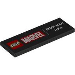 LEGO part 69729pr0051 Tile 2 x 6 with 'LEGO MARVEL IRON MAN MK4' print in Black