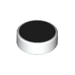 LEGO part 98138pr0435 Tile Round 1 x 1 with Black Surface print in White