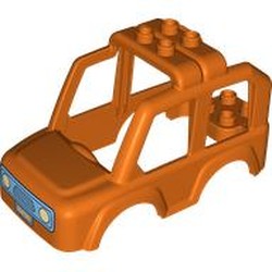 LEGO part 6541551 Duplo Car Body 4 x 8 with Medium Blue Grill, Headlights print in Reddish Orange