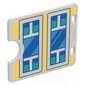 Duplo Door / Window with Cutout (Semi Oval) with Two White Windows on Bright Light Yellow Wall, Blue/Medium Blue/Dark Turquoise Glass print